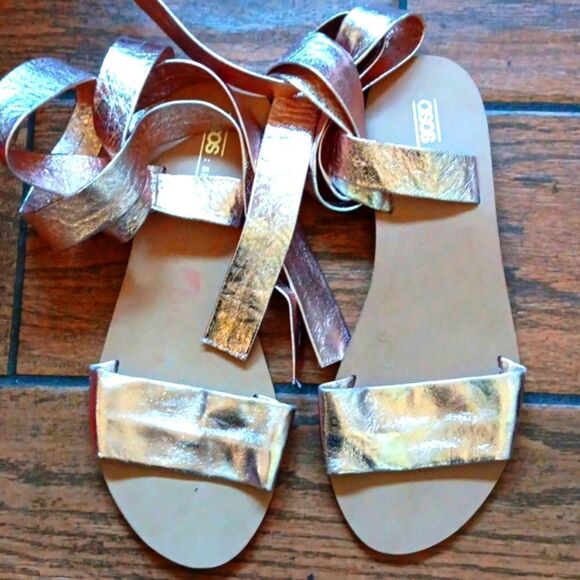 Asos Rose Gold Strappy Wrap Sandals 7 - Picture 1 of 6